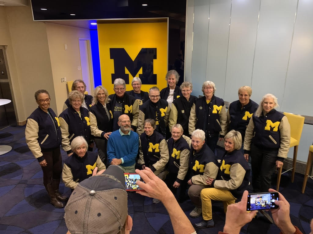 Victor Katch at reunion of first U-M women's basketball team