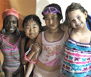 four girls after swim lessons
