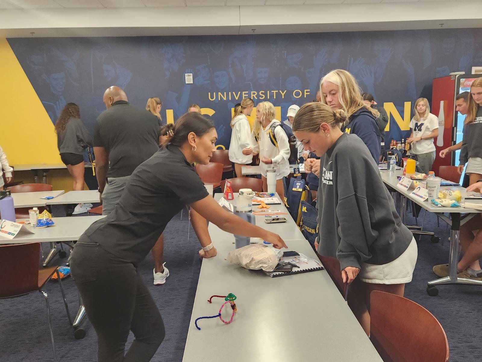 Abby Minihan at a workshop with the U-M women's soccer team