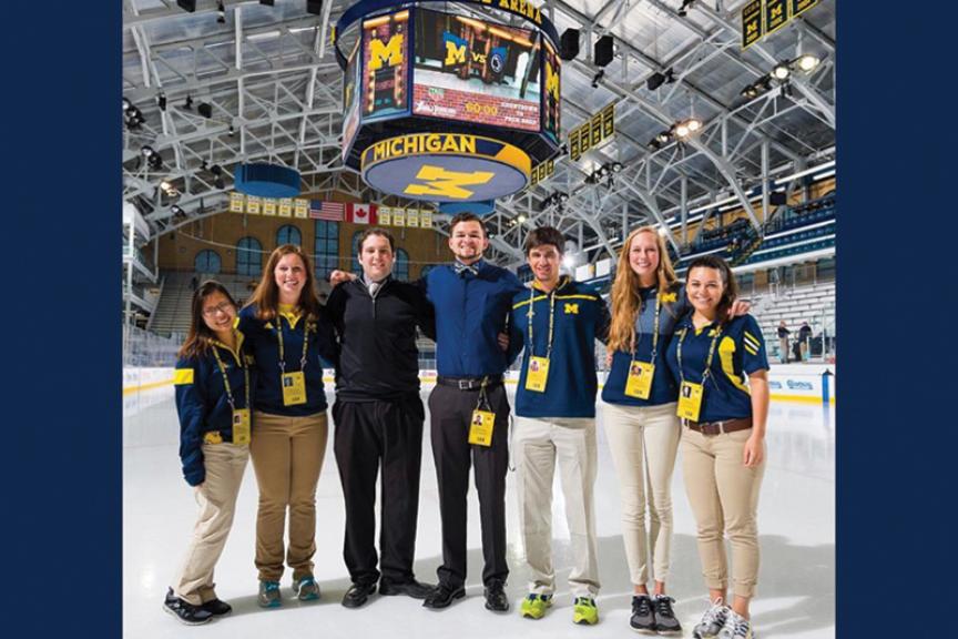 Sport Management master&#039;s students on the floor in Yost Arena