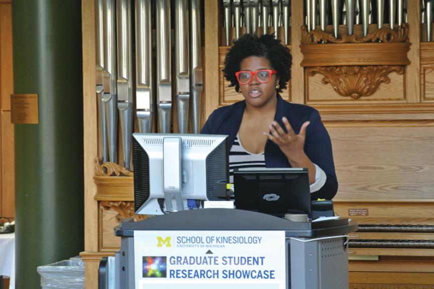 A PhD student presents her research