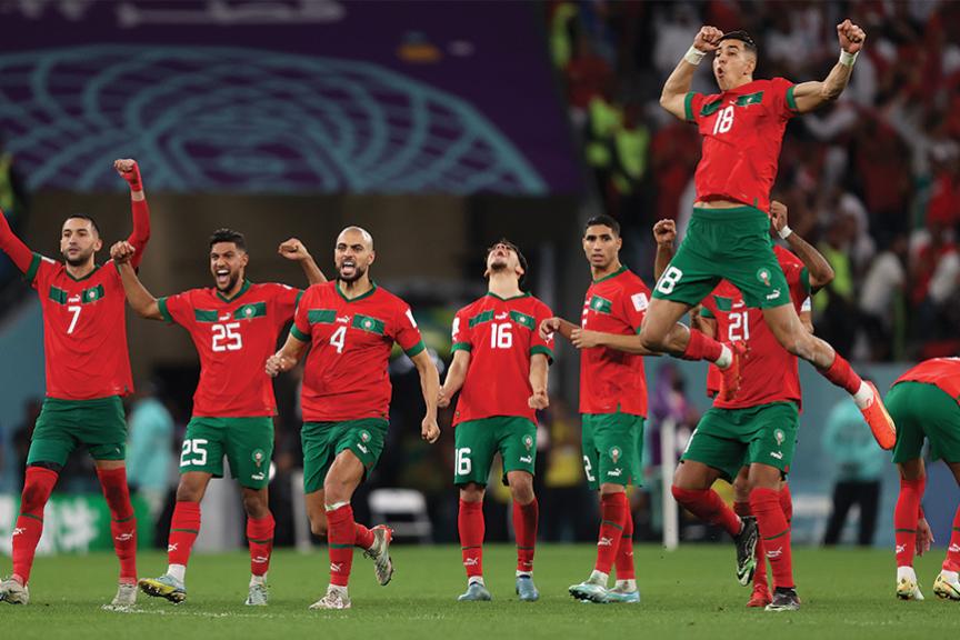 Morocco soccer players celebrating a win