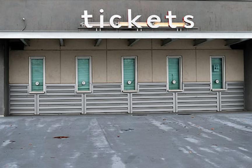 Closed ticket booth at stadium
